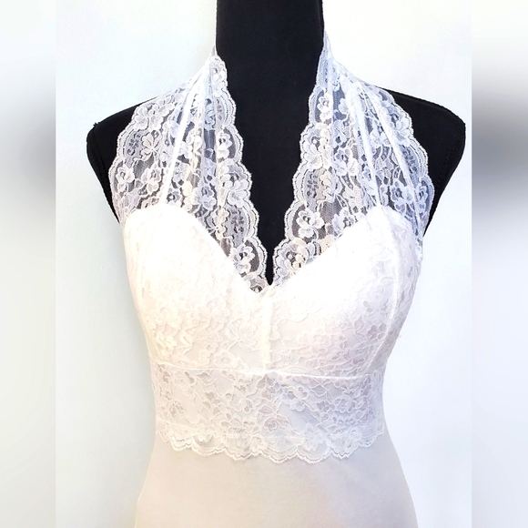 WHITE LACE WOMEN V-NECK HALTER TOP ( SIZE M) - Picture 1 of 7